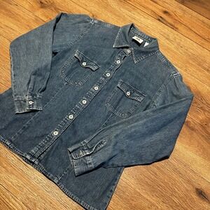 Vintage Faded Glory Blue Denim Button Down Shirt Womens Medium